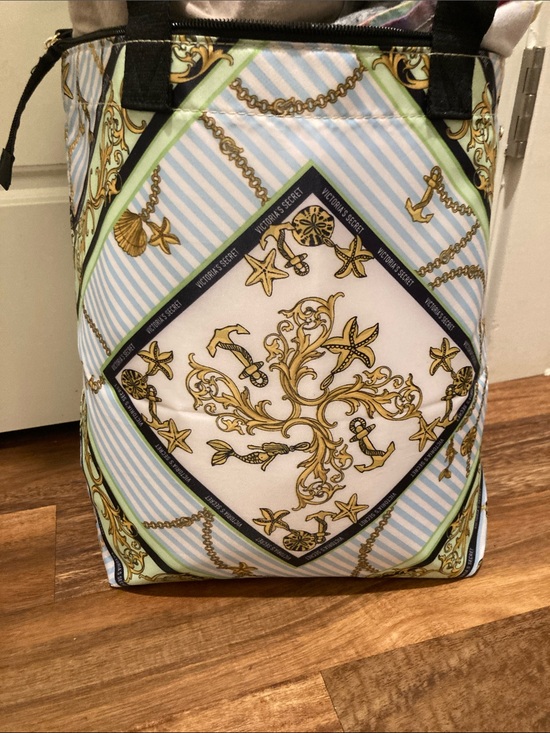 Victoria's Secret Handbags - Victoria's Secret Blue, Gold & Mint Scarf-Print Tote